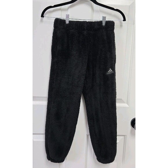 Adidas Girl's Elastic Waistband Cozy Fuzzy Joggers in Black, Size 7/8 - Picture 1 of 5